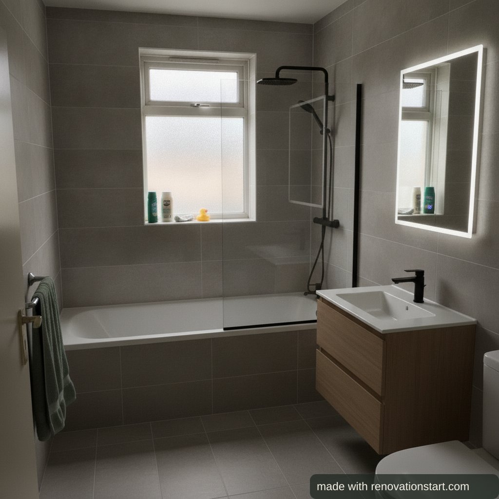 AI impression of the same bathroom, finished in a modern style